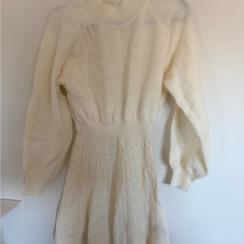 SHEIN Cream Cable-Knit Long Sleeve Sweater Dress
